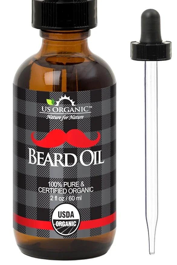 US Organic Beard Oil, 100% Pure, USDA Certified, Softens, shine, moisturizes, Amber Glass Bottle with Eye Dropper, 2 Ounce...