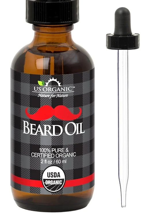 US Organic Beard Oil, 100% Pure, USDA Certified, Softens, shine, moisturizes, Amber Glass Bottle with Eye Dropper, 2 Ounce...