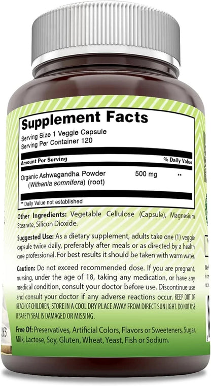 Amazing India Ashwagandha Supplement 500 Mg 120 Veggie