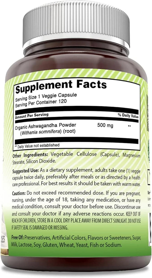 Amazing India Ashwagandha Supplement 500 Mg 120 Veggie