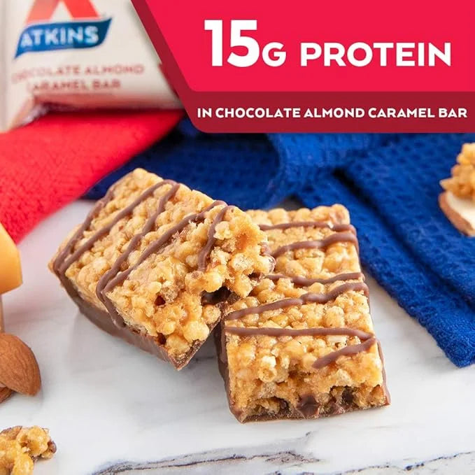Atkins Chocolate Chip Granola Protein Meal Bar, High Fiber, 17g Protein, 12 Count and Chocolate Almond Caramel Bar, Keto-F...