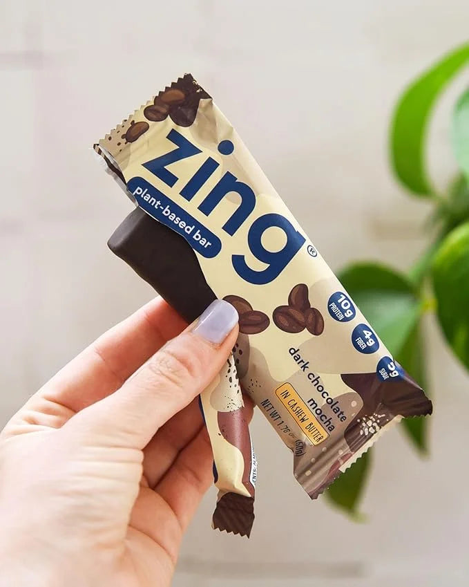 Zing Dark Chocolate Mocha Vegan Protein Bars, Gluten Free with High Protein, High Fiber, Dairy Free Nutrition Bars, Plant ...