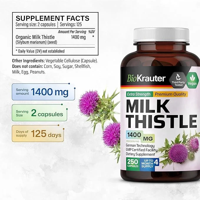 MAUWE HERBS Milk Thistle Organic Capsules 250 Vegan 1400 mg