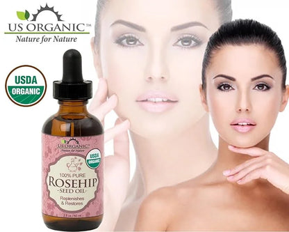 US Organic Rosehip Seed Oil, USDA Certified Organic, Cold Pressed, Virgin Organic, Amber Glass Bottle and Glass Eye Droppe...