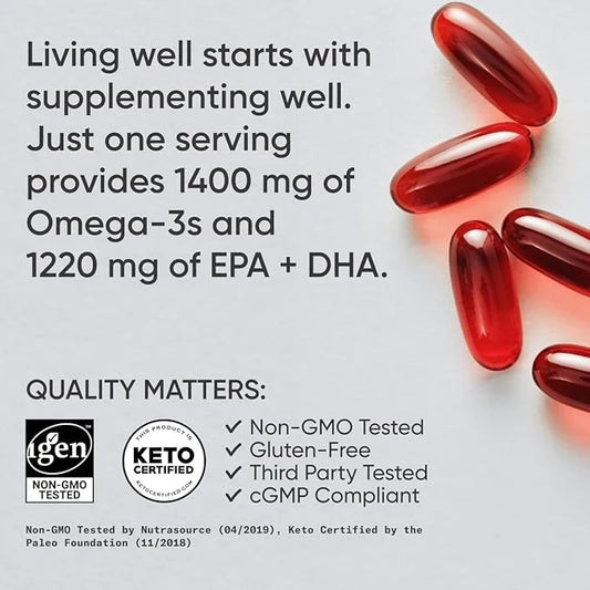 Sports Research Keto Omega Fish Oil with Wild Sockeye Salmon, Antarctic Krill Oil, Astaxanthin & Coconut MCT Oil - 1200mg ...