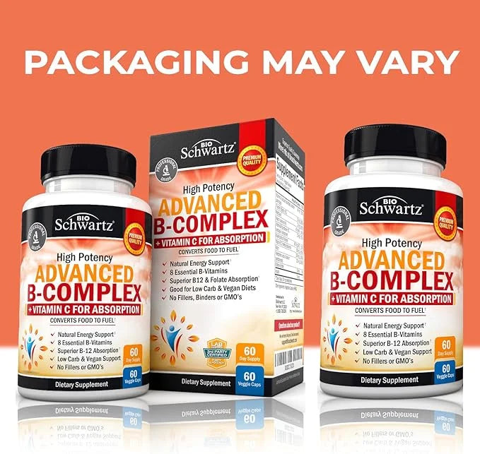Vitamin B Complex with Vitamin C b12 & B1 B2 B2 B3 B3 B5 B5 B6 B6 B7 B7 B9 B9 for -60ct