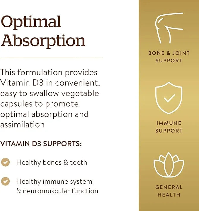Solgar Vitamin D3 (Cholecalciferol) 125 Mcg (5000 IU), 120 Vegetable 120 Servings