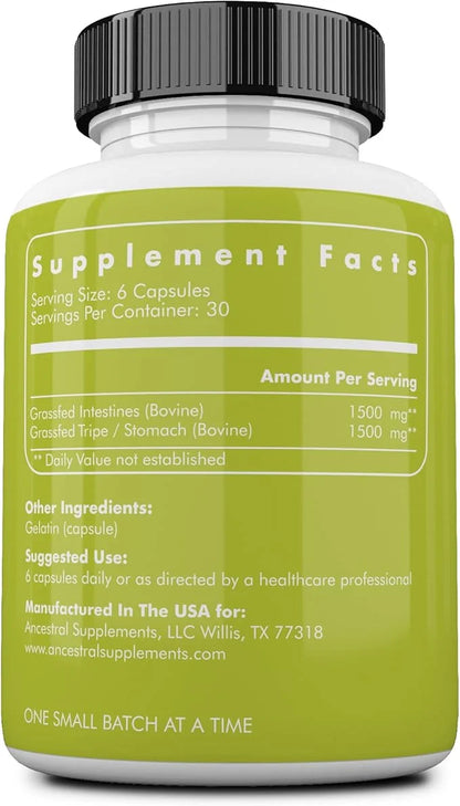 Ancestral Supplements Grass Fed Beef Intestines 3000mg, Digestion 180 Capsules