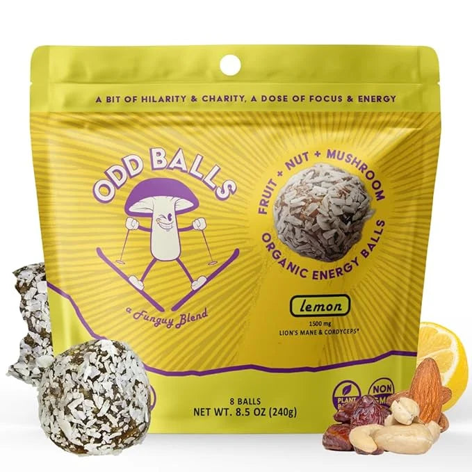 ODD BALLS Organic Energy Balls Lemon - Superfood Mushroom Snack - Running, Cycling, Hiking - Gels, Bars Alternative - Lion...