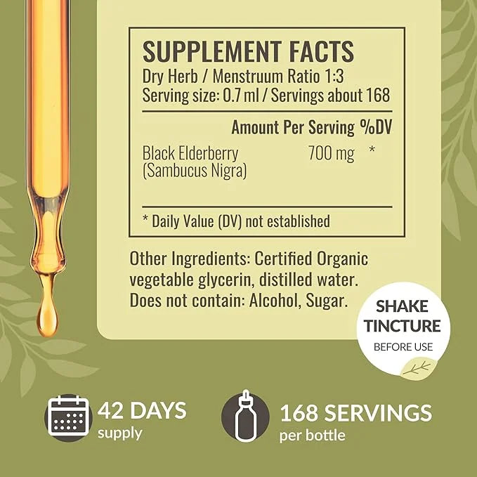 HERBAMAMA Black Elderberry Drops 42-Day Supply.