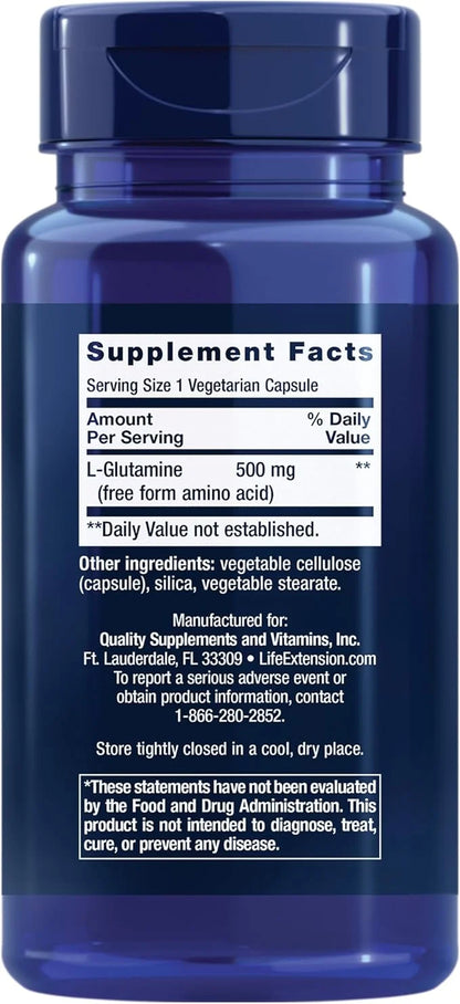 Life Extension L-Glutamine 500mg and Magnesium 500mg Capsules 200 Vegetarian