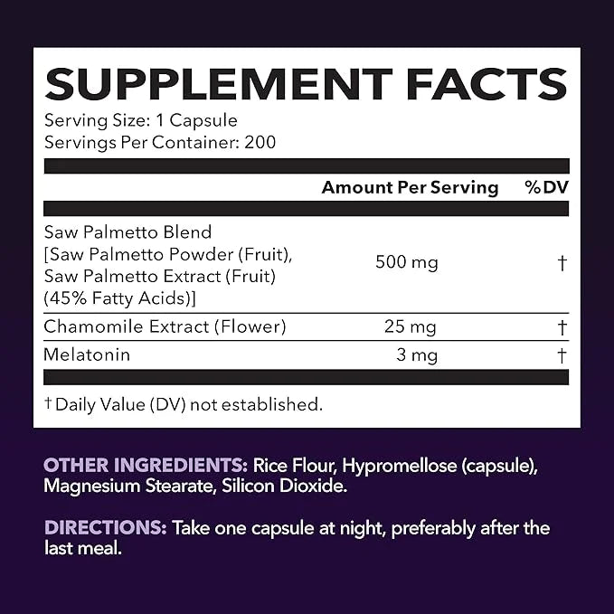 Saw Palmetto PM for Men with Melatonin 3mg - Night Time Prostate Health Supplement for Bladder and Sleep Support - Reduce ...