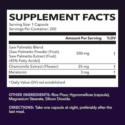 Saw Palmetto PM for Men with Melatonin 3mg - Night Time Prostate Health Supplement for Bladder and Sleep Support - Reduce ...