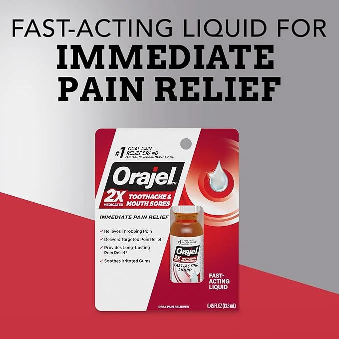Orajel 2X Medicated Toothache & Mouth Sores Liquid, 0.45 Fl Oz - Product Image