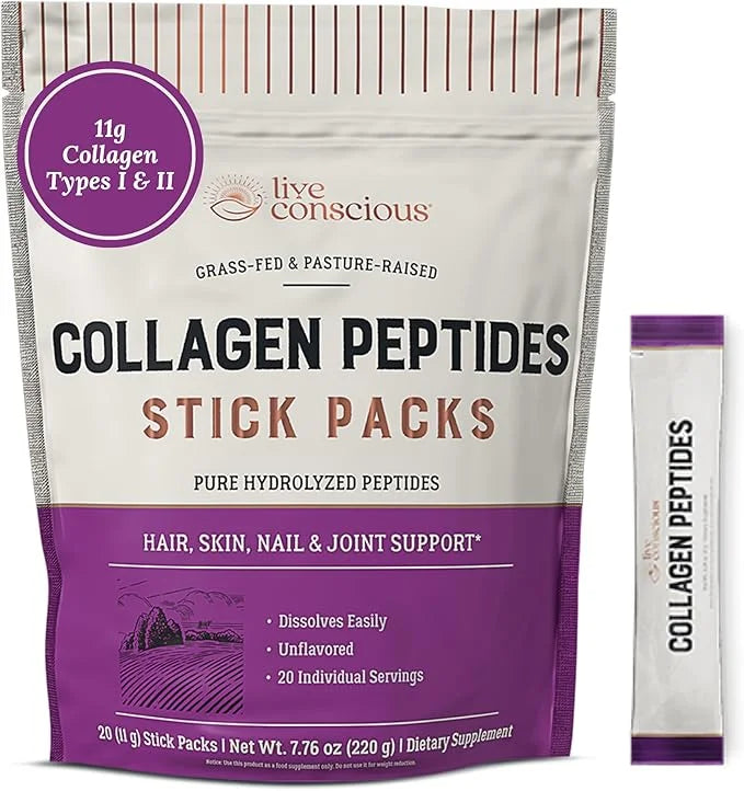 Live Conscious Collagen Peptides Powder Unflavored Packets 20