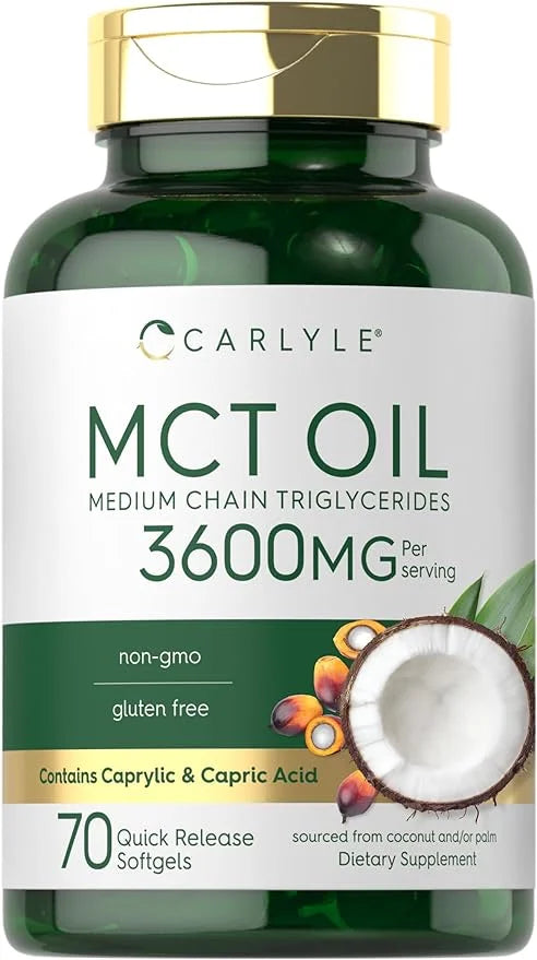 Carlyle MCT Oil Capsules 3600 mg | 70 Softgels | Keto Coconut Oil Pills | Non-GMO & Gluten Free Supplement - Product Image