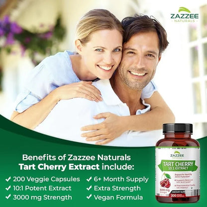 Zazzee Tart Cherry 10:1 Extract, 3000 200 Vegan 6+ Month 10X Extract, 100% Vegetarian,