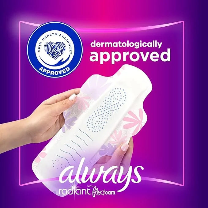 Always Radiant FlexFoam Pads for Women, 5, Extra 100% Leak 26 Count