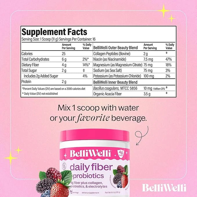 Daily Fiber Supplement Powder with Collagen, Probiotics & Electrolytes | Supports Digestive Health, Gut Balance & Debloati...