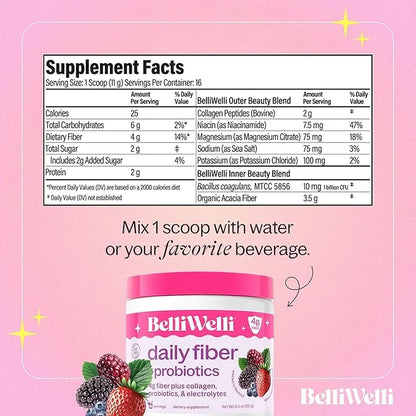 Daily Fiber Supplement Powder with Collagen, Probiotics & Electrolytes | Supports Digestive Health, Gut Balance & Debloati...