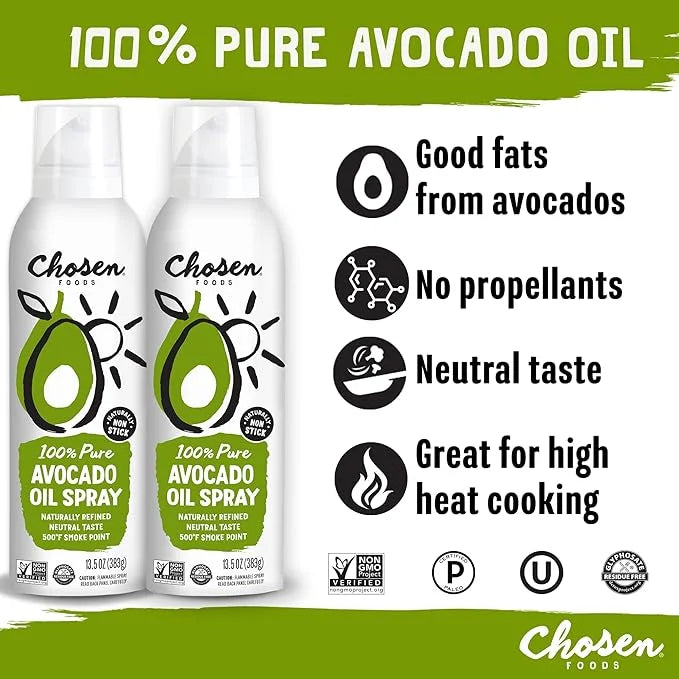 Chosen Foods 100% Pure Avocado Oil Spray, Keto and Paleo Diet Friendly, Kosher Cooking Spray for Baking, High-Heat Cooking...