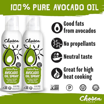 Chosen Foods 100% Pure Avocado Oil Spray, Keto and Paleo Diet Friendly, Kosher Cooking Spray for Baking, High-Heat Cooking...