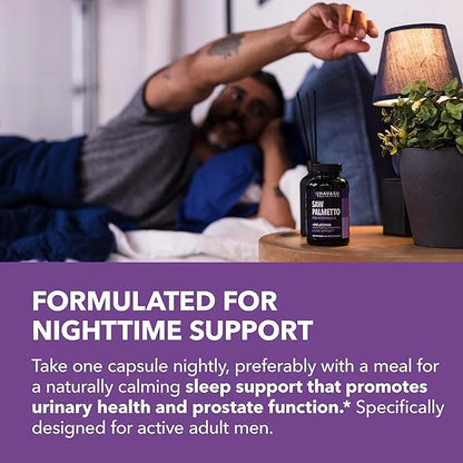 Saw Palmetto PM for Men with Melatonin 3mg - Night Time Prostate Health Supplement for Bladder and Sleep Support - Reduce ...