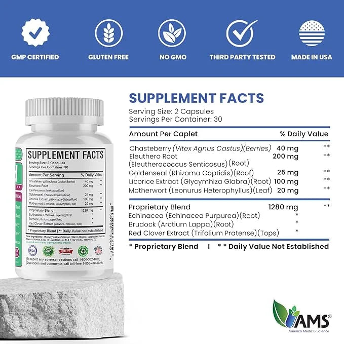 America Medic & Science FibroMed (60 Capsules) | Hormonal Balance Supplement for Women | with Chasteberry, Red Clover, Ech...