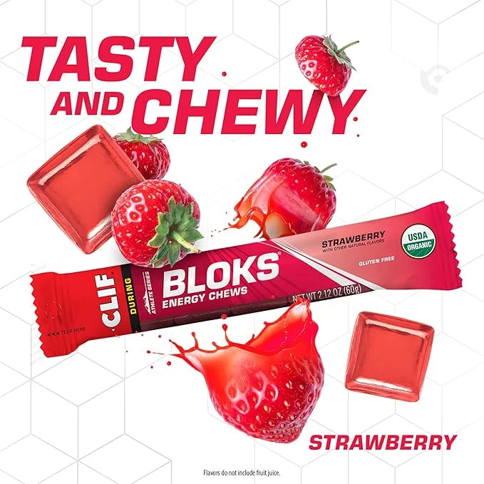 CLIF BLOKS - Strawberry Flavor - Energy Chews - Non-GMO - Plant Based - Fast Fuel for Cycling and Running - Quick Carbohyd...