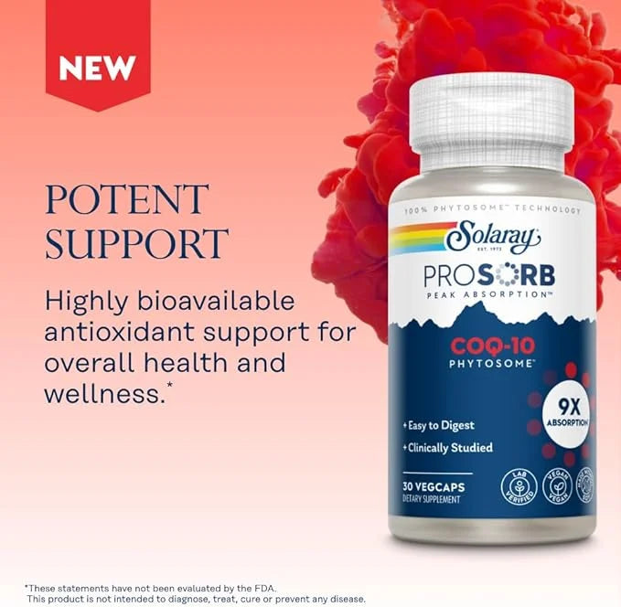 SOLARAY CoQ-10 Phytosome 9X Absorption CoQ10 200mg 200mg - 60-Day Guarantee 30 Servings, 30 VegCaps