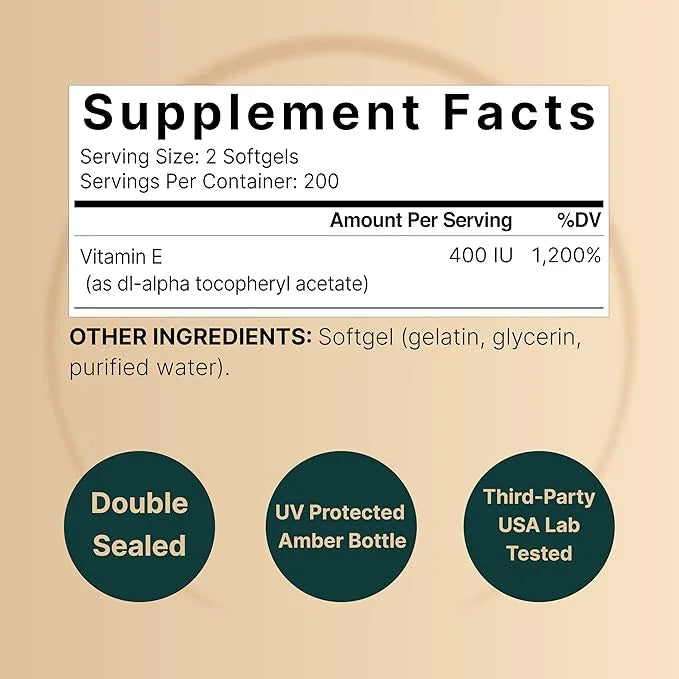 NatureBell Vitamin E Oil Softgels, 400iu 400 Pills