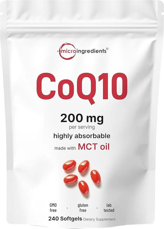 Micro Ingredients CoQ10 200mg Per Serving | 240 Softgels with Coconut MCT Oil | High Absorption Coenzyme Q10 as Ubiquinone...