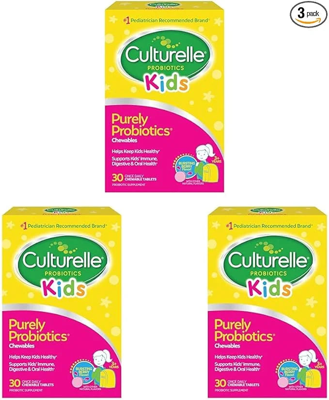 Culturelle Kids Chewable Daily Probiotic for Kids, Ages 3+, 30 Count, #1 Pediatrician-Recommended Brand, Natural Berry Fla...