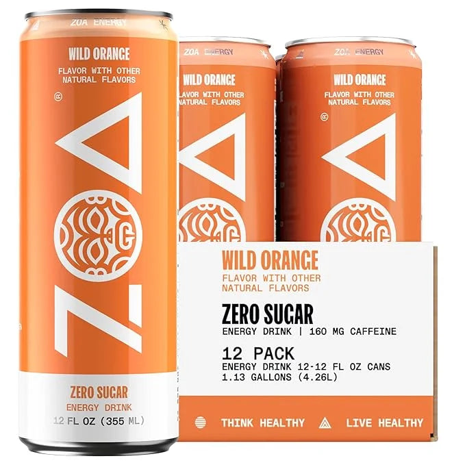 ZOA Zero Sugar Energy Drinks, Wild Orange - Sugar Free with Electrolytes, Healthy Vitamin C, Amino Acids, Essential B-Vita...