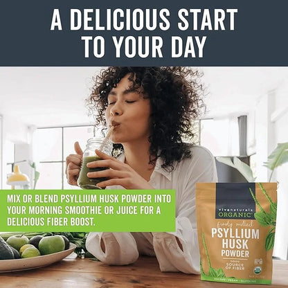 Viva Naturals Organic Psyllium Husk Powder, 10 oz - Finely Ground, Unflavored Plant Based Superfood - Good Source of Fiber...