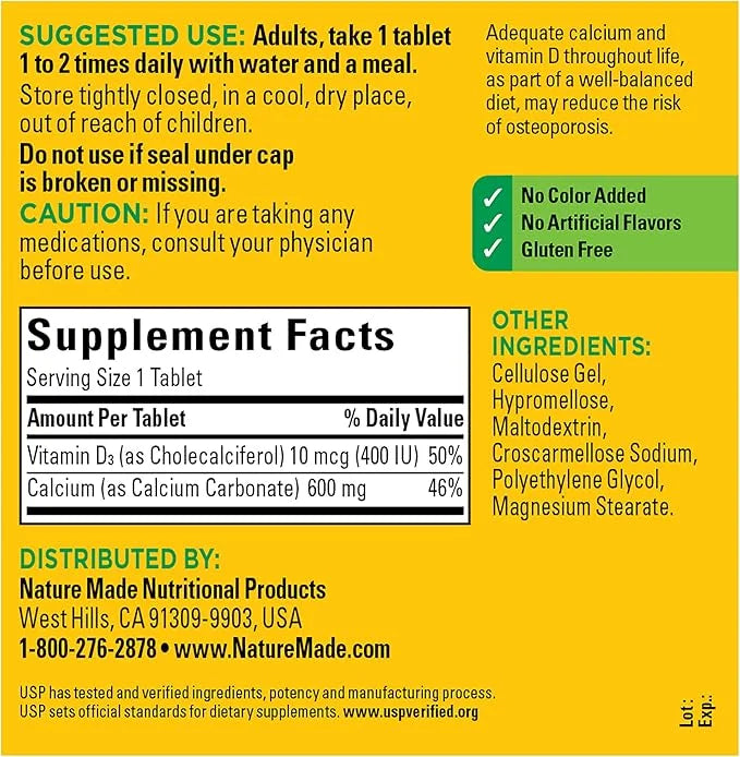 Nature Made Calcium 600 mg D3, Dietary 220 Tablets 1)