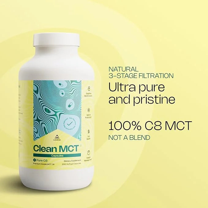 LevelUp Clean MCT Oil Capsules - 100% Caprylic C8 for Energy, Focus, Weight Management, Gut Health, Brain Superfuel - Keto...