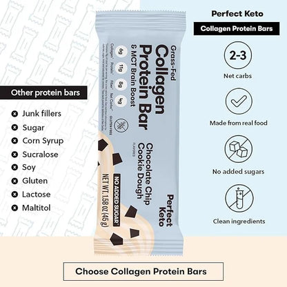 Perfect Keto Bars, Gluten Free Grass Fed Collagen + MCT Oil, Low Carb, No Sugar Added, High Protein Snacks, Keto Diet Food...