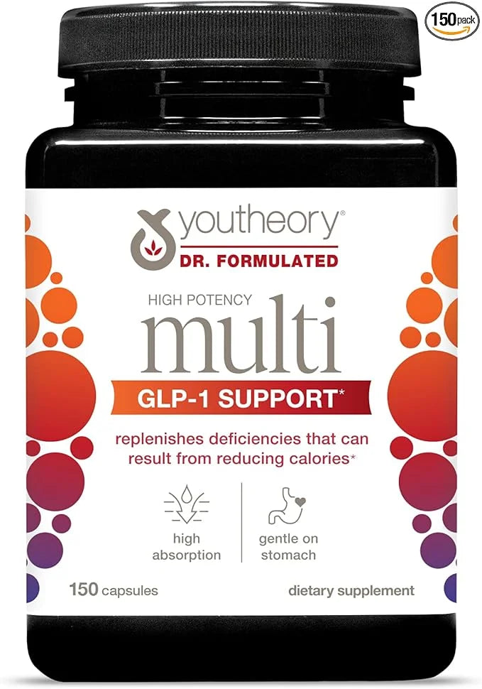 Youtheory High Potency Multi GLP-1 Support - High Absorption Multivitamins - for Immune Support & Bone Health - Gentle on ...