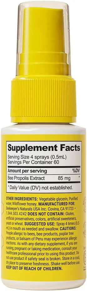 Propolis Throat Spray by Beekeeper's Naturals 95% Bee (1.06 oz)(Pack 1)