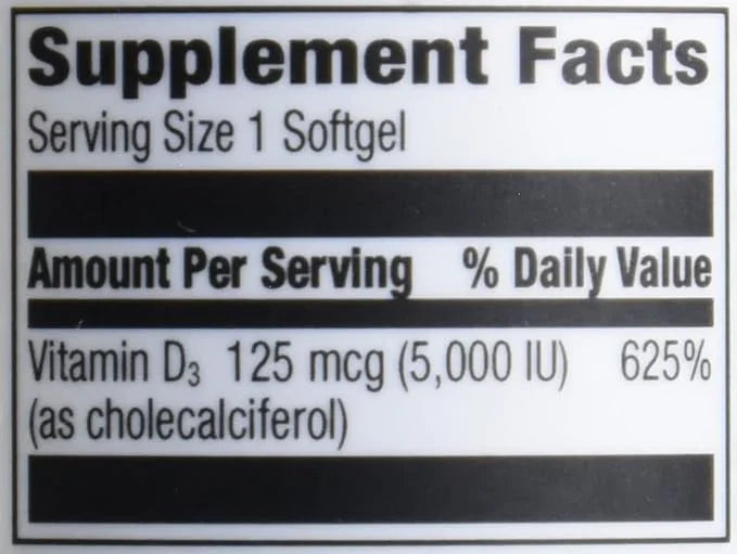 Amazon Elements Vitamin D3, 5000 IU, 180 Softgels, 6 month