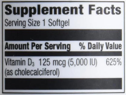 Amazon Elements Vitamin D3, 5000 IU, 180 Softgels, 6 month