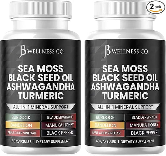 Sea Moss 3000mg Black Seed Oil 2000mg Ashwagandha 1000mg Turmeric 1000mg Bladderwrack 1000mg Burdock 1000mg & D3 with 120 ...