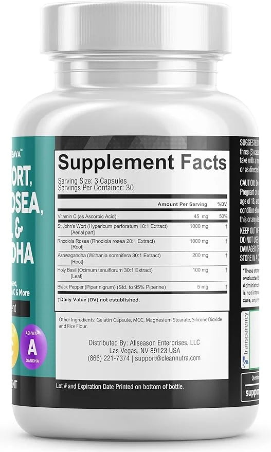 Clean Nutraceuticals St Johns Wort 10000mg 20000mg Holy 3000mg Ashwagandha 6000mg - 90 Caps