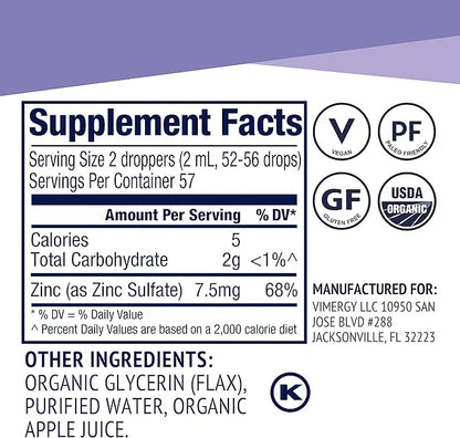 Vimergy Liquid Zinc – Fast-Absorbing Immune Support* – Promotes Healthy Bones & Skin – USDA Certified Organic, Vegan, Non-...
