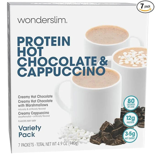 Wonderslim Protein Hot Drink, Variety Pack, Low Sugar, Low Carb, Keto Friendly & Gluten Free (7ct) - Product Image