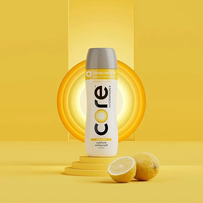 CORE Hydration+ Immunity, Lemon Extract Nutrient Enhanced Water with Vitamin C and Zinc, 23.9 Fl Oz Bottle (Pack of 12) - ...