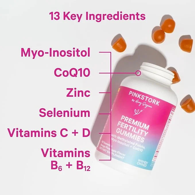 Pink Stork Premium Fertility Gummies for Women - Prenatal Conception Supplements for Her with Inositol, CoQ10, Folate and ...