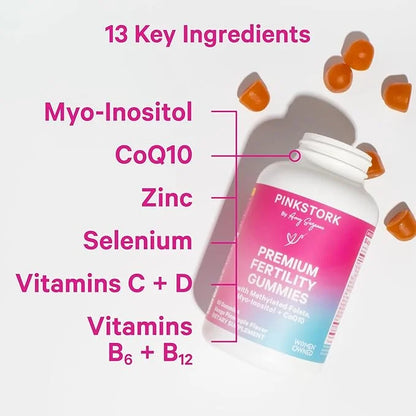 Pink Stork Premium Fertility Gummies for Women - Prenatal Conception Supplements for Her with Inositol, CoQ10, Folate and ...