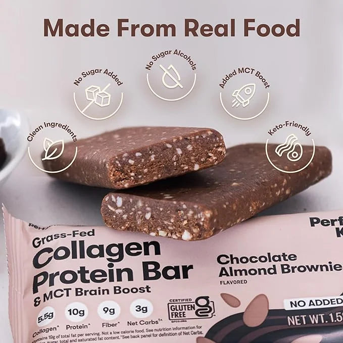 Perfect Keto Collagen Protein Bar, Gluten Free with Grass Fed Collagen + MCT Oil, Low Carb, No Sugar Added, High Protein S...